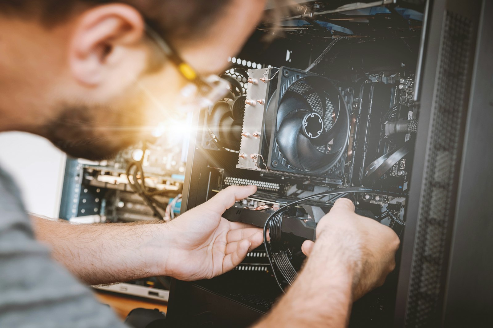 Technician deploying connected business technology